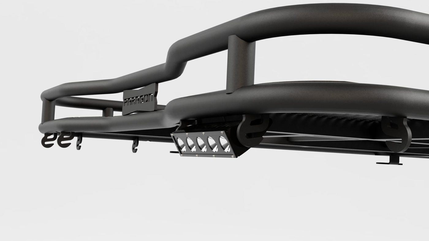 6-inch light bar hung under the outer rail on two S-shaped brackets