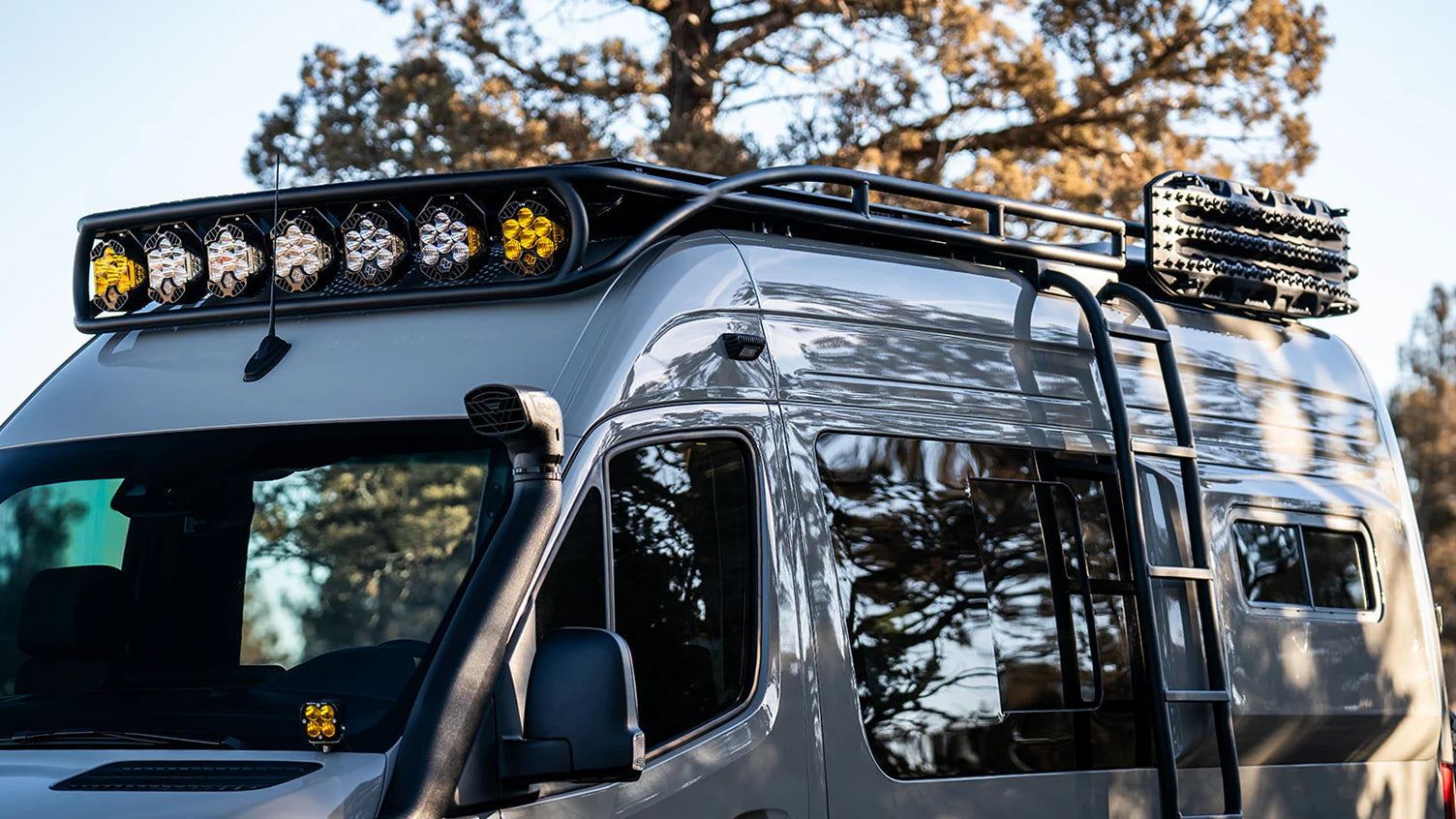 Paragon roof rack following the roofline of a Mercedes Sprinter